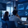 Equipa a analisar dashboards SAP BW/4HANA num ecrã de grande formato