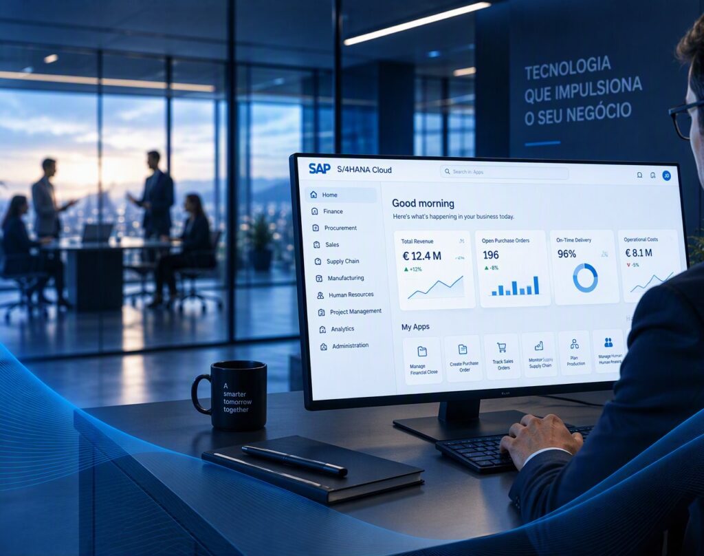 Utilizador a trabalhar no painel inicial do SAP S/4HANA Cloud